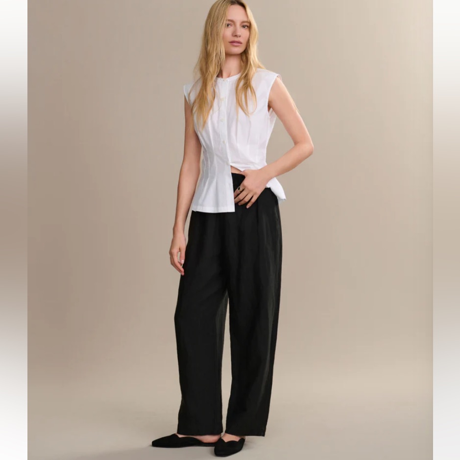 Elie Tahari Black Linen Wide-Leg Trousers